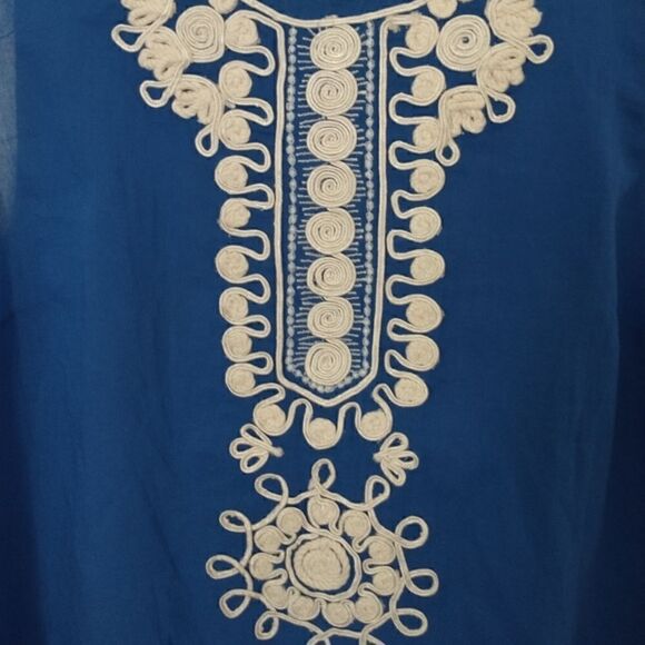 Banana Republic Top Sz 8 Gauzy Sheer Cotton Embroidery Sleeveless Zipper Blue. - Picture 5 of 16